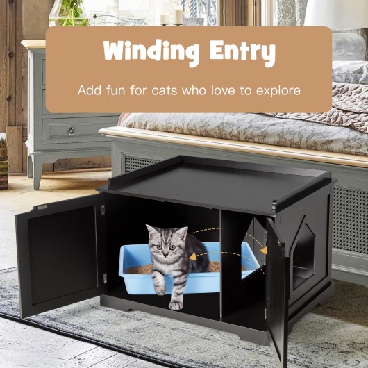 Cat Litter Box Enclosure with Double Doors for Large Cat and Kitty-Black - Image 2