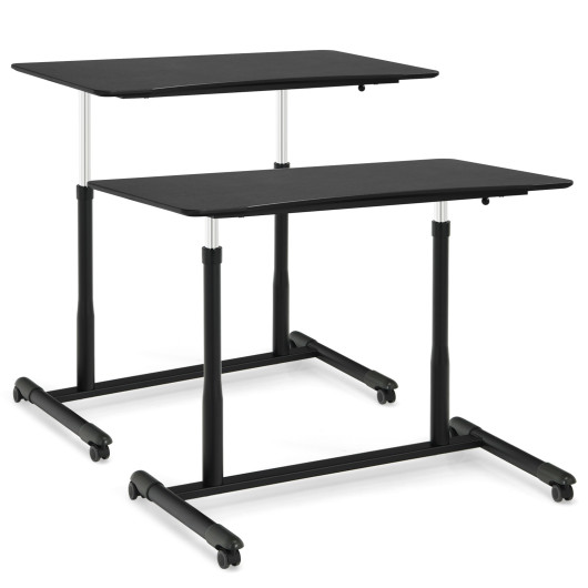 Height Adjustable Computer Desk Sit to Stand Rolling Notebook Table -Black - Image 2