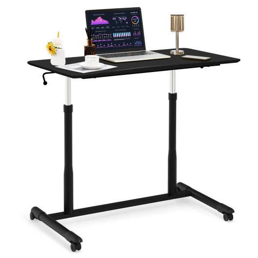 Height Adjustable Computer Desk Sit to Stand Rolling Notebook Table -Black - Image 5