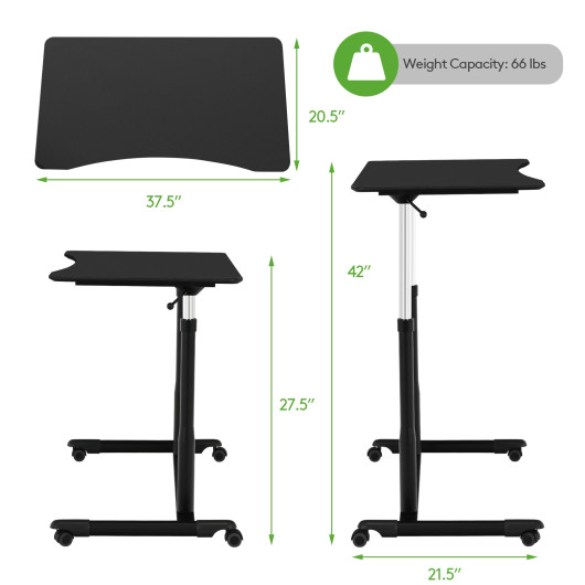 Height Adjustable Computer Desk Sit to Stand Rolling Notebook Table -Black - Image 6