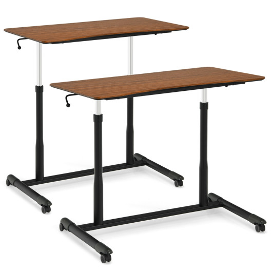 Height Adjustable Computer Desk Sit to Stand Rolling Notebook Table-Brown - Image 2