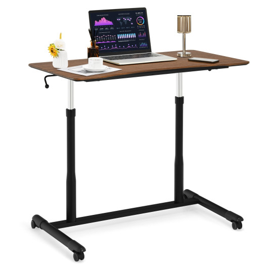 Height Adjustable Computer Desk Sit to Stand Rolling Notebook Table-Brown - Image 5