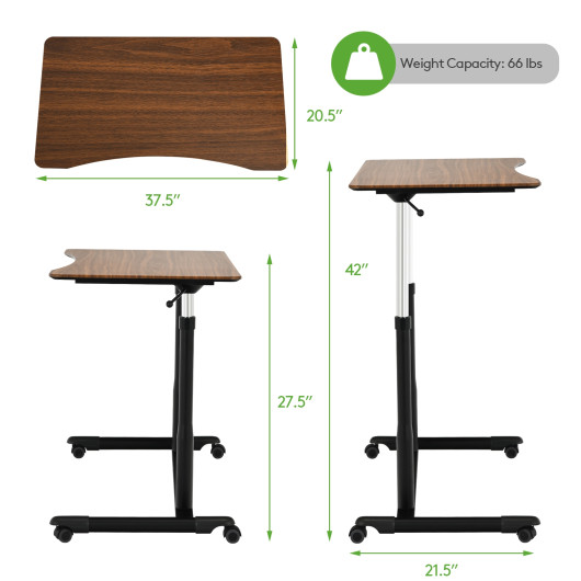 Height Adjustable Computer Desk Sit to Stand Rolling Notebook Table-Brown - Image 6