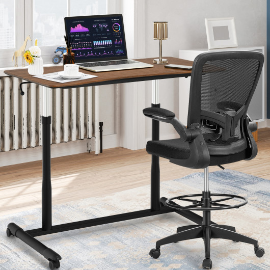 Height Adjustable Computer Desk Sit to Stand Rolling Notebook Table-Brown - Image 3