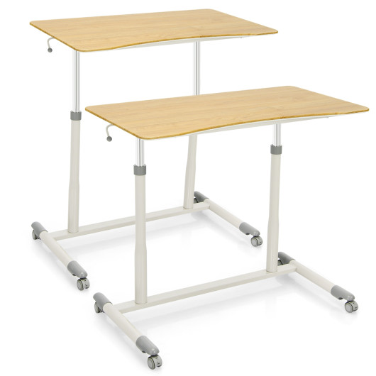 Height Adjustable Computer Desk Sit to Stand Rolling Notebook Table -Natural - Image 6