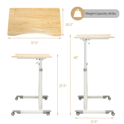 Height Adjustable Computer Desk Sit to Stand Rolling Notebook Table -Natural - Image 3