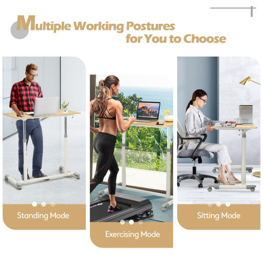 Height Adjustable Computer Desk Sit to Stand Rolling Notebook Table -Natural - Image 4