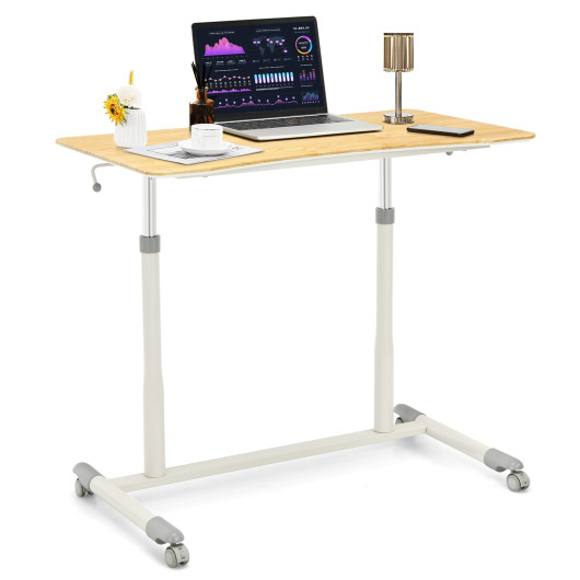 Height Adjustable Computer Desk Sit to Stand Rolling Notebook Table -Natural - Image 2
