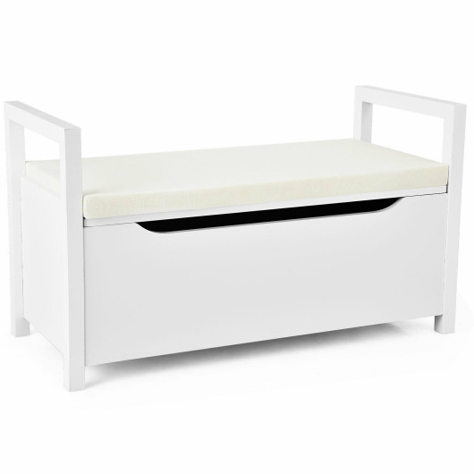 34.5 15.5 19.5 Inch Shoe Storage Bench with Cushion Seat for Entryway-White