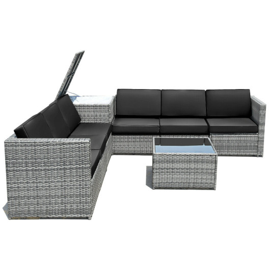 8 Piece Wicker Sofa Rattan Dinning Set Patio Furniture with Storage Table-Black - Image 2