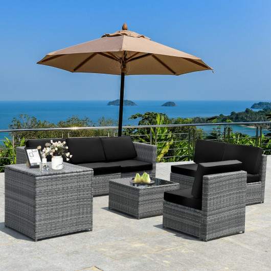 8 Piece Wicker Sofa Rattan Dinning Set Patio Furniture with Storage Table-Black - Image 3