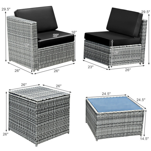8 Piece Wicker Sofa Rattan Dinning Set Patio Furniture with Storage Table-Black - Image 6