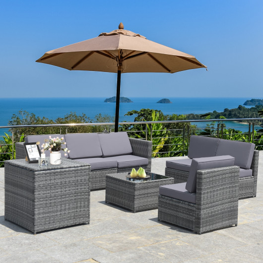 8 Pieces Wicker Sofa Rattan Dining Set Patio Furniture with Storage Table-Gray - Image 3