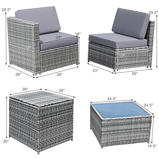 8 Pieces Wicker Sofa Rattan Dining Set Patio Furniture with Storage Table-Gray - Image 4