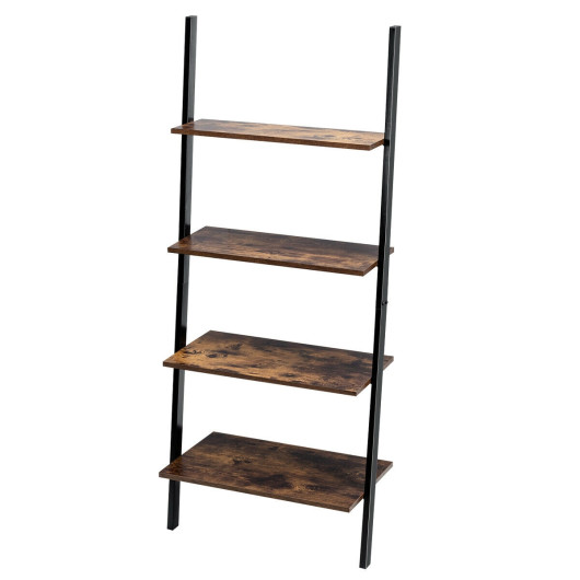 Multipurpose 4-Tier Industrial Leaning Wall Bookcase with Metal Frame-Brown - Image 6
