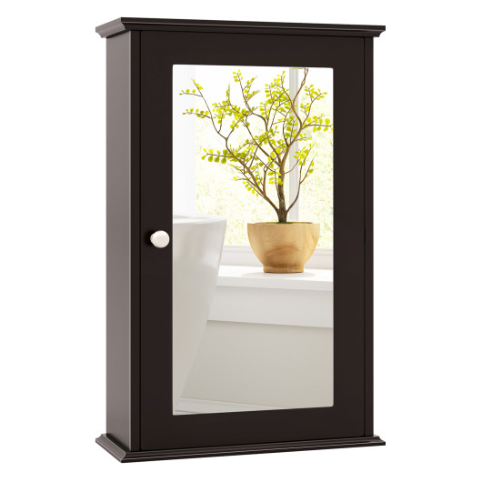 Bathroom Wall Cabinet with Single Mirror Door-Brown