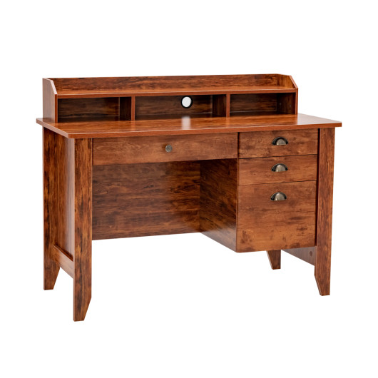 Vintage Computer Desk with Storage Shelves and 4 Drawers-Rustic Brown - Image 3