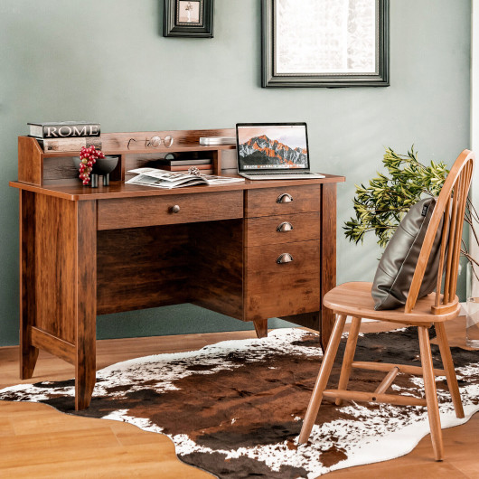 Vintage Computer Desk with Storage Shelves and 4 Drawers-Rustic Brown - Image 5