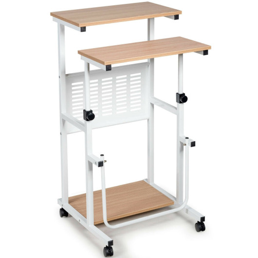 Height Adjustable Mobile Computer Stand-Up Desk with 2 Modes - Image 2
