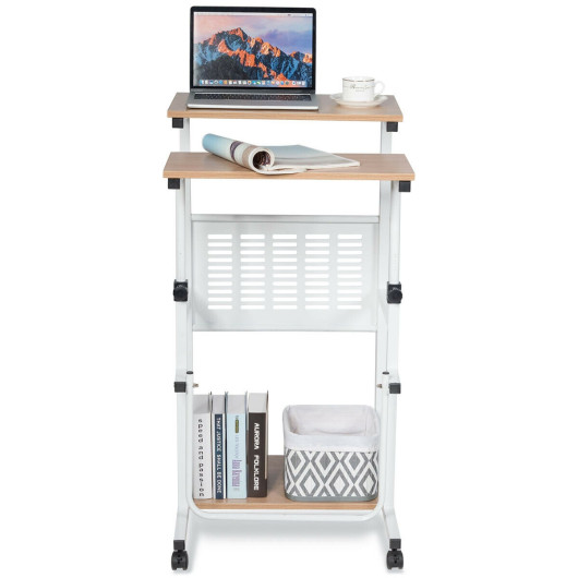 Height Adjustable Mobile Computer Stand-Up Desk with 2 Modes - Image 3