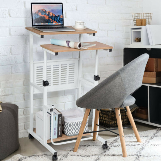 Height Adjustable Mobile Computer Stand-Up Desk with 2 Modes - Image 5