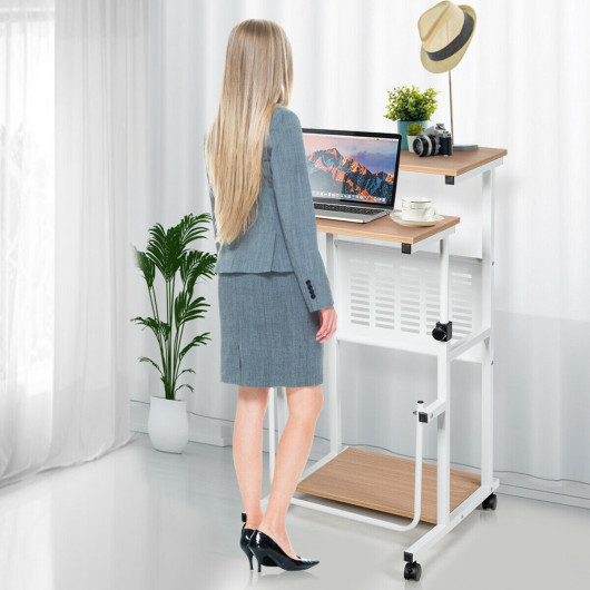 Height Adjustable Mobile Computer Stand-Up Desk with 2 Modes - Image 6