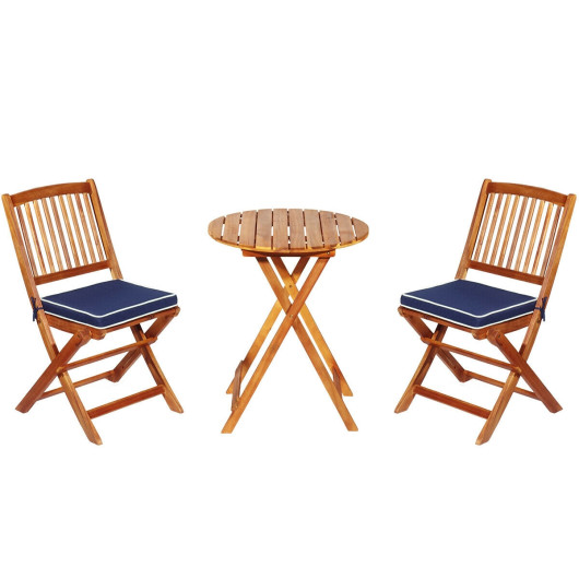 3 Pieces Patio Folding Bistro Set with Padded Cushion and Round Coffee Table-Navy - Image 5