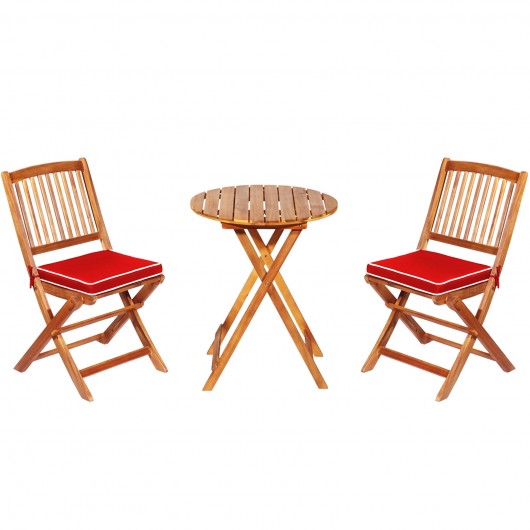 3 Pieces Patio Folding Bistro Set with Padded Cushion and Round Coffee Table-Red