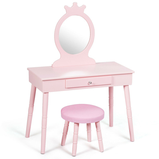 Kids Vanity Makeup Table and Chair Set Make Up Stool - Image 2