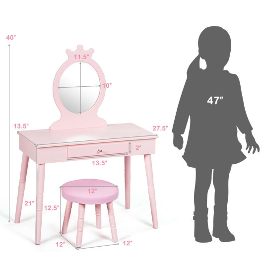 Kids Vanity Makeup Table and Chair Set Make Up Stool - Image 6