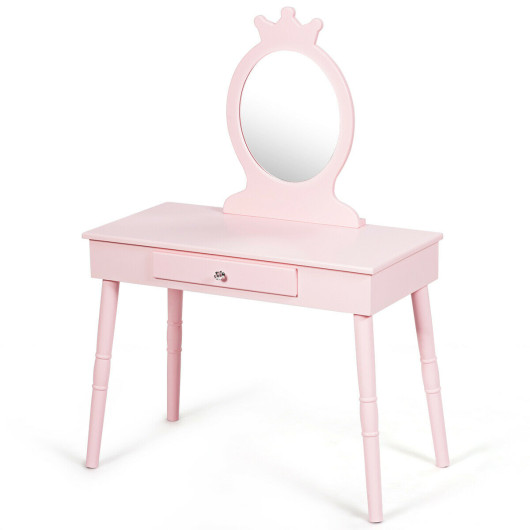 Kids Vanity Makeup Table and Chair Set Make Up Stool - Image 5