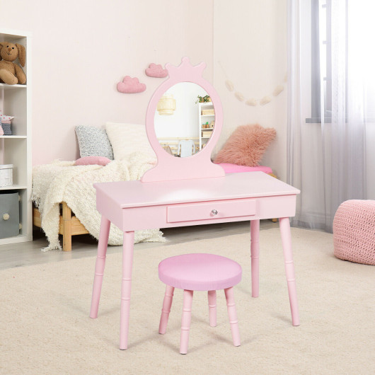 Kids Vanity Makeup Table and Chair Set Make Up Stool - Image 3