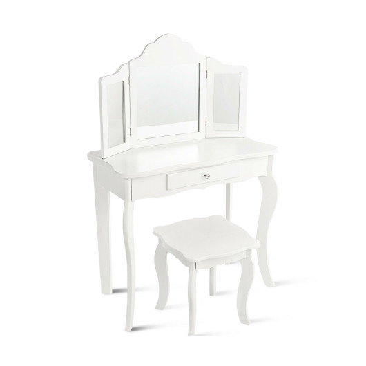 Kids Makeup Dressing Mirror Vanity Table Stool Set - Image 6