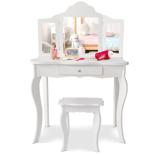 Kids Makeup Dressing Mirror Vanity Table Stool Set - Image 2