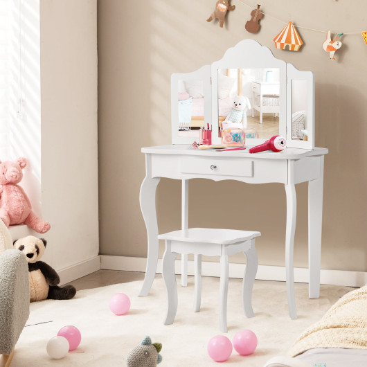 Kids Makeup Dressing Mirror Vanity Table Stool Set - Image 3