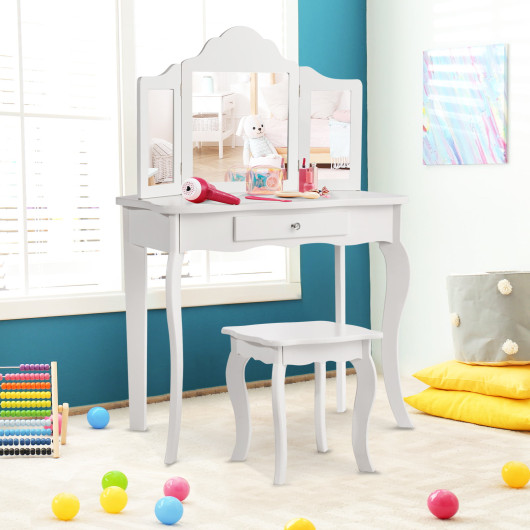 Kids Makeup Dressing Mirror Vanity Table Stool Set - Image 5