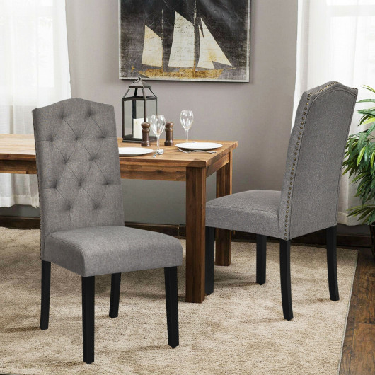 Set of 2 Tufted Upholstered Dining Chairs-Gray - Image 4