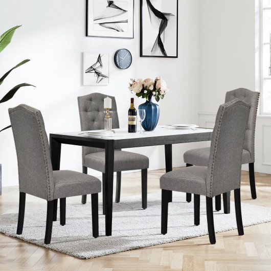 Set of 2 Tufted Upholstered Dining Chairs-Gray - Image 5