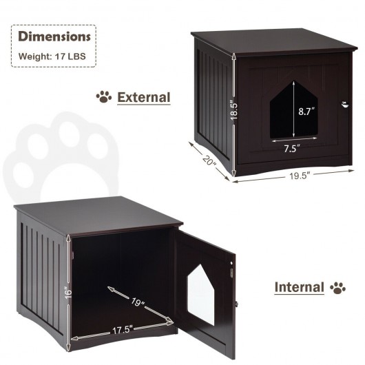 Sidetable Nightstand Weatherproof Multi-function Cat House-Brown - Image 5