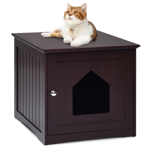 Sidetable Nightstand Weatherproof Multi-function Cat House-Brown - Image 4