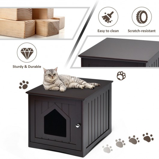 Sidetable Nightstand Weatherproof Multi-function Cat House-Brown - Image 3