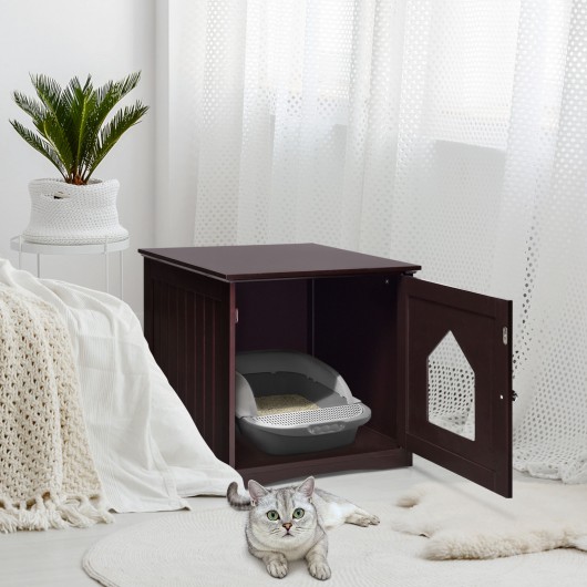 Sidetable Nightstand Weatherproof Multi-function Cat House-Brown - Image 2