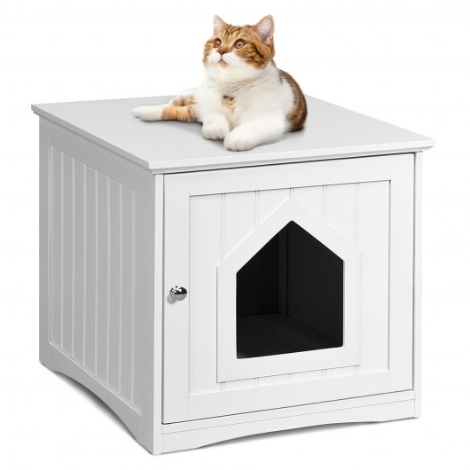 Sidetable Nightstand Weatherproof Multi-function Cat House-White - Image 5