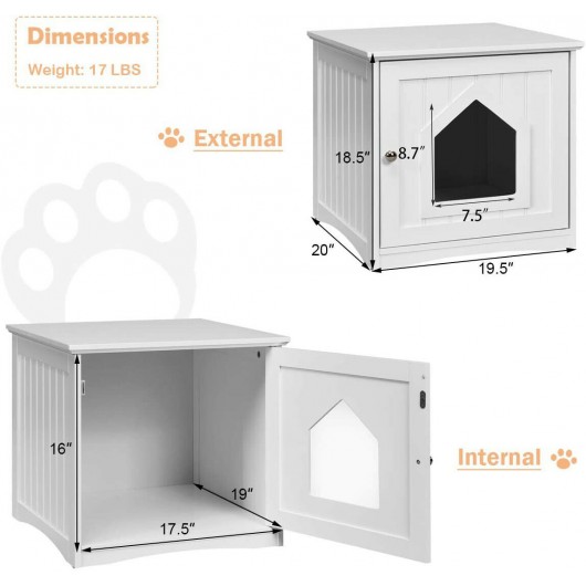 Sidetable Nightstand Weatherproof Multi-function Cat House-White - Image 6
