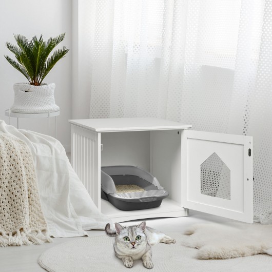 Sidetable Nightstand Weatherproof Multi-function Cat House-White - Image 4