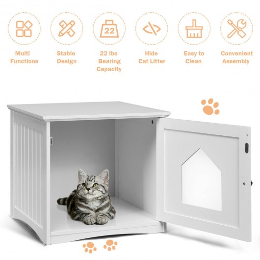 Sidetable Nightstand Weatherproof Multi-function Cat House-White - Image 3