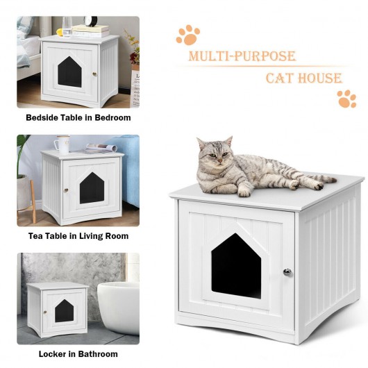 Sidetable Nightstand Weatherproof Multi-function Cat House-White - Image 2