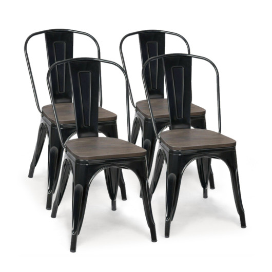 18 Inch Height Set of 4 Stackable Style Metal Wood Dining Chair-Black - Image 6
