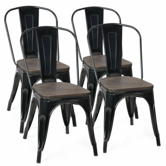 18 Inch Height Set of 4 Stackable Style Metal Wood Dining Chair-Black - Image 2