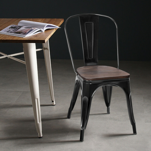18 Inch Height Set of 4 Stackable Style Metal Wood Dining Chair-Black - Image 5